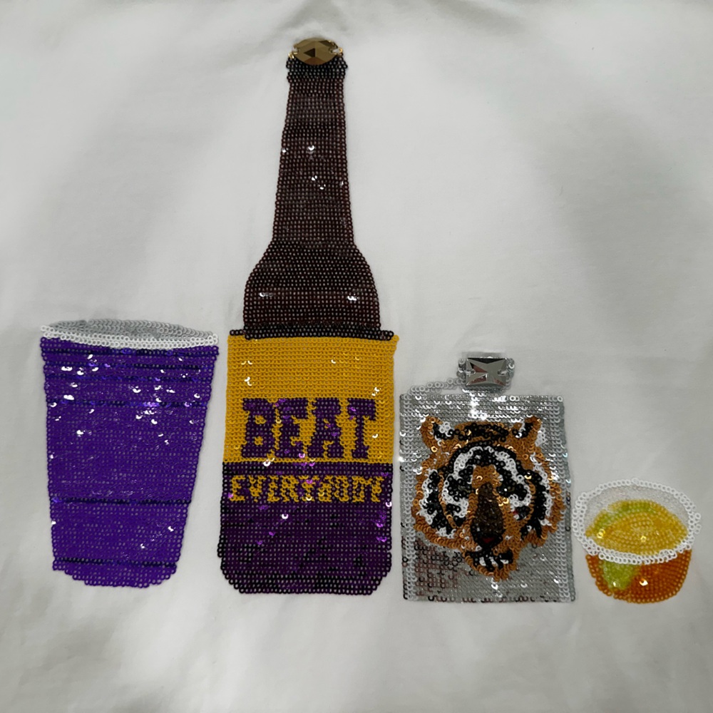 Queen of Sparkles LSU Gameday white sequin tshirt small